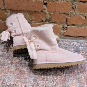 UGG Seashell Pink Bailey Bow II Customizable Ribbon Boots